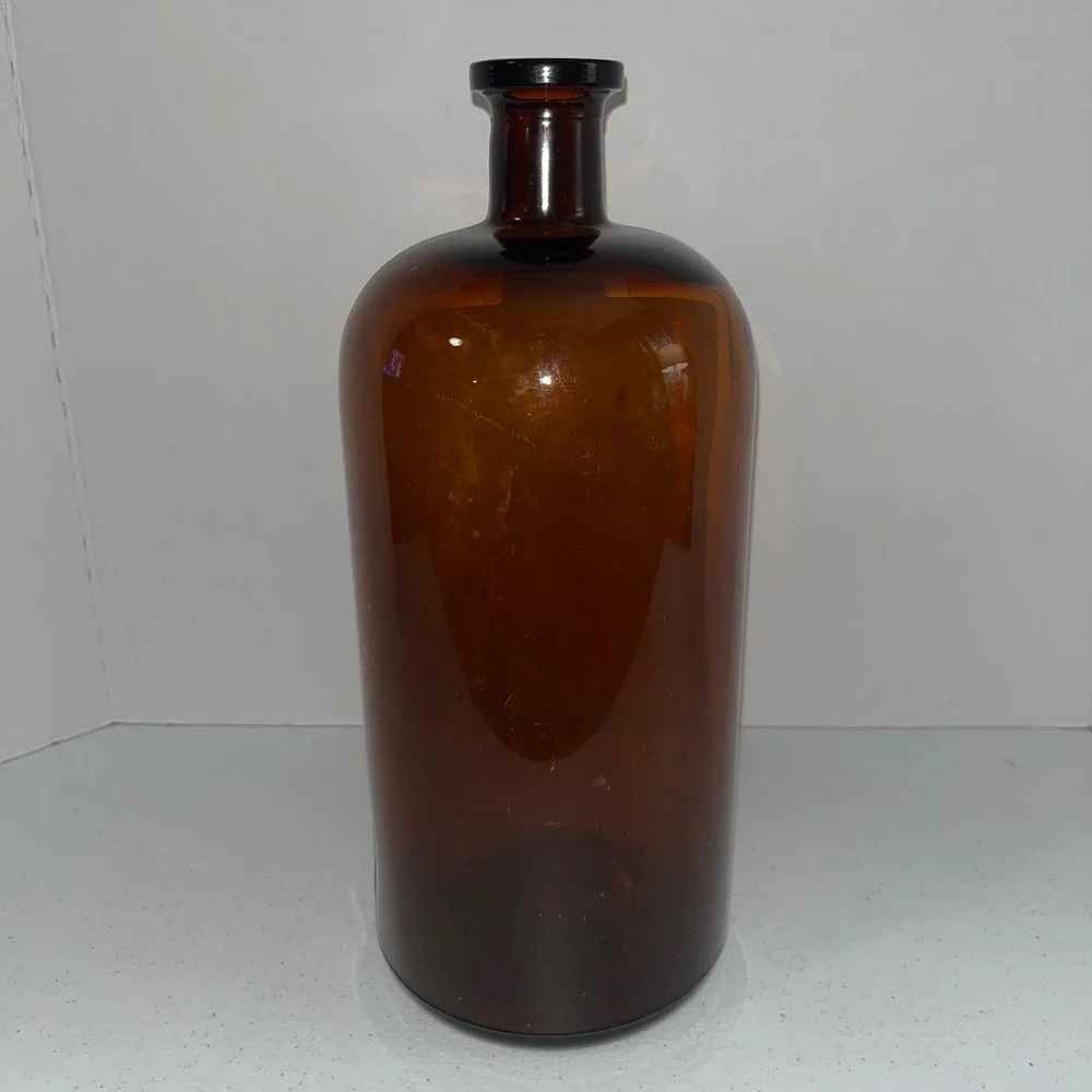 Vintage Amber Glass Bottle‎ Apothecary Style Tall Storage Display Vase